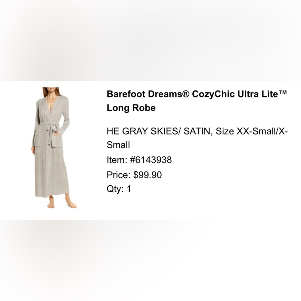Barefoot Dreams CozyChic Ultra Lite Long Robe - xxs/xs - LIKE NEW - Picture 2 of 6